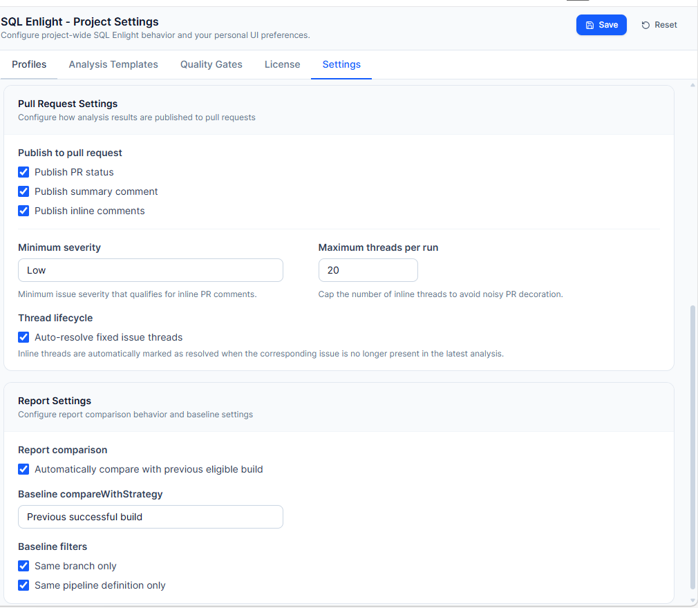 SQL Enlight pull request settings