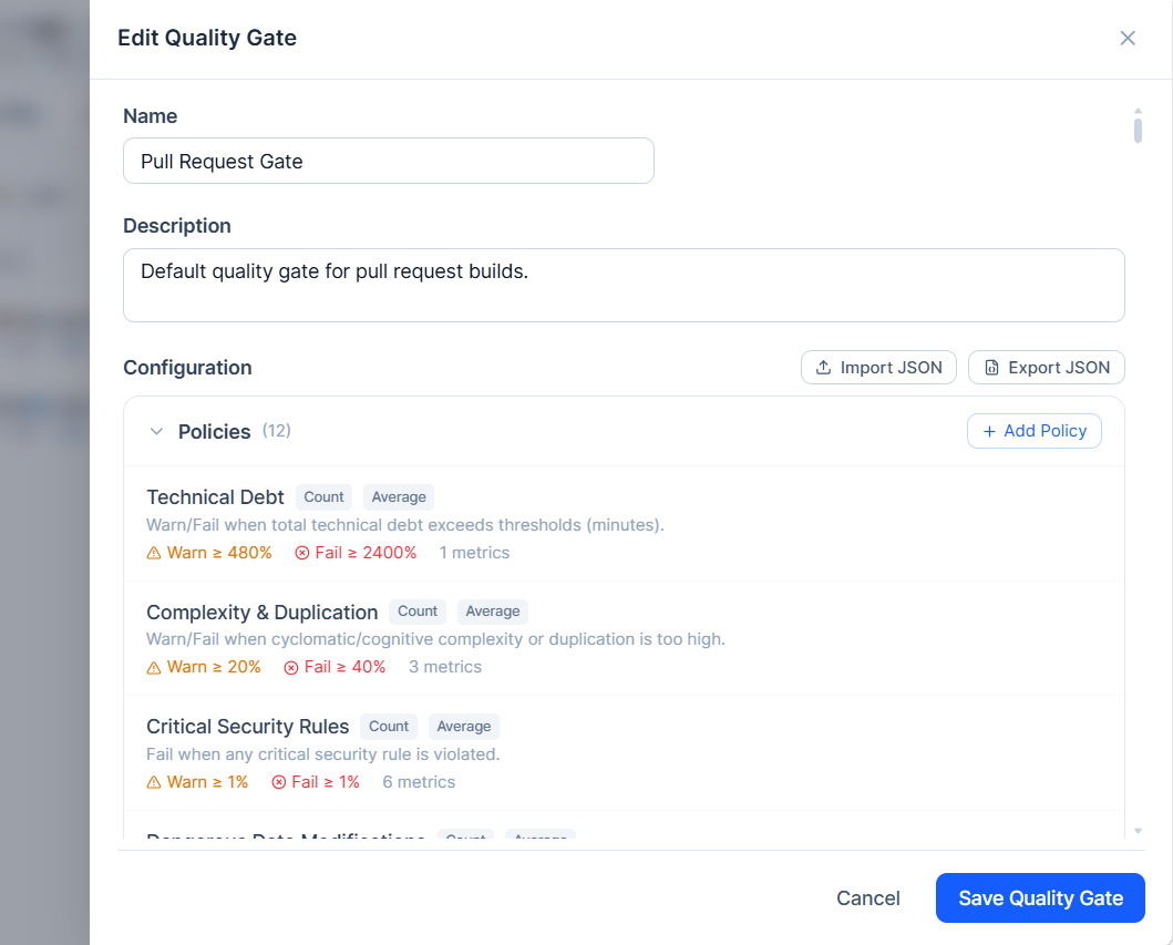 SQL Enlight quality gate editor